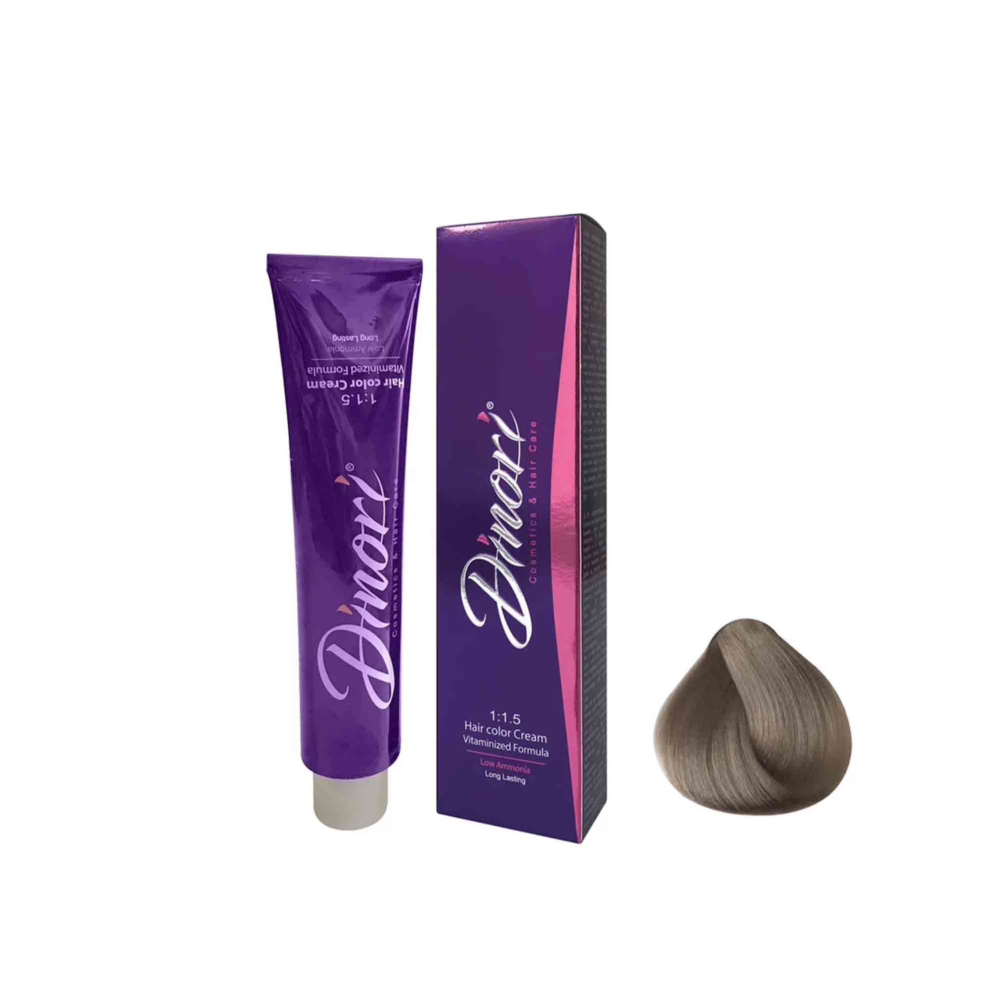 رنگ مو بدون آمونیاک دینوری سری ASH شماره 8.1 حجم 100 میلی لیتر رنگ بلوند خاکستری روشن