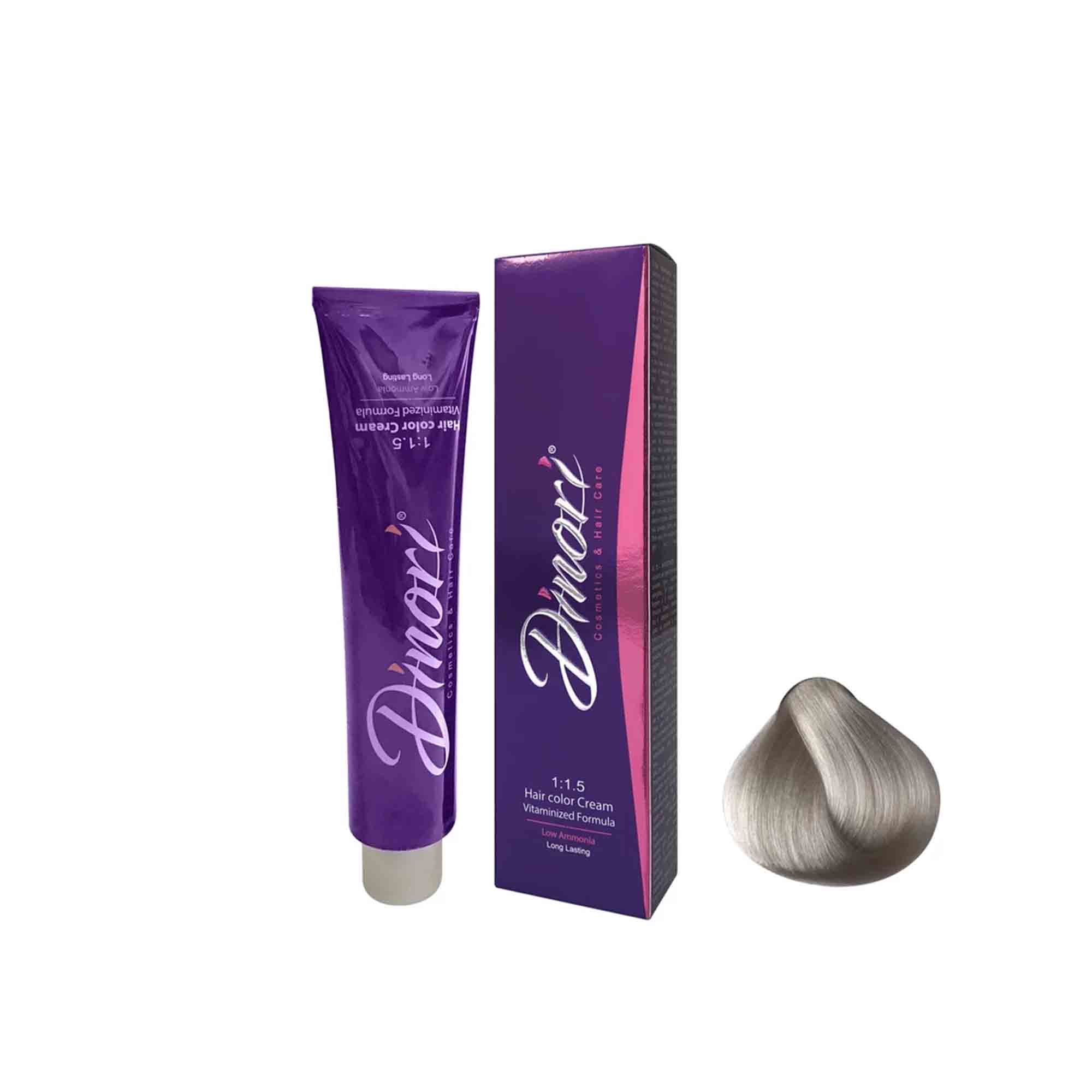 رنگ مو بدون آمونیاک دینوری سری ASH شماره 11.1 نقره ای حجم 100 میلی لیتر